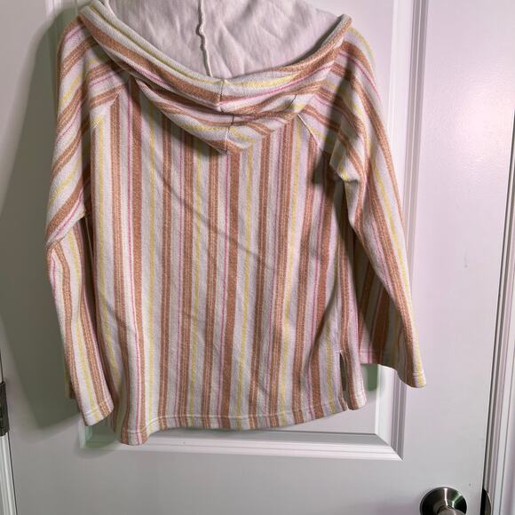 Roxy Striped Baja Hoodie Pullover Small Pink Yellow Beach Surf Style - Picture 2 of 5